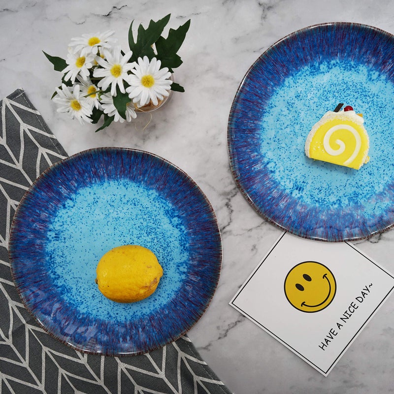 Topmela Melamine Salad Plate Plastic Dinner Plastic Plate Set of 6 Pcs 9 inch Round Lightweight Plates Shatter Proof Chip Resistant Dishwasher Safe Not Microware Not Oven(Deep Blue) - Image 4
